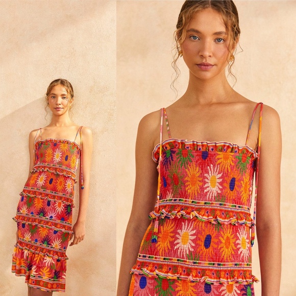 Farm Rio Coral Summer Sun Mini Dress - Picture 2 of 7